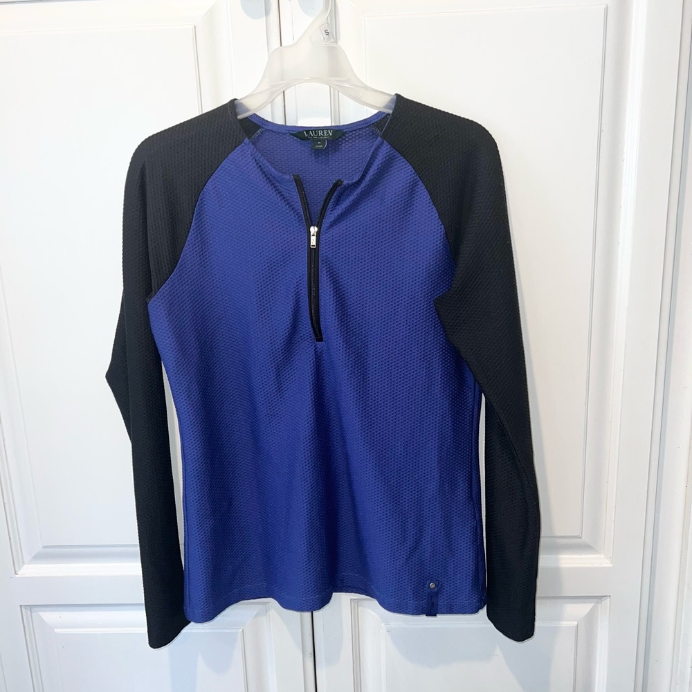 Lauren Ralph Lauren Active Mesh Quarter Zip Pullover Blue Black M - Picture 2 of 9